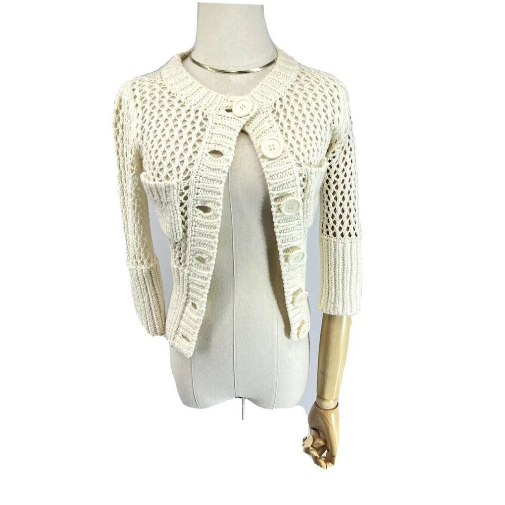 Free People Chunky Open Knit Fitted Cardigan‎ Sweater Buttons Pockets - Picture 11 of 14